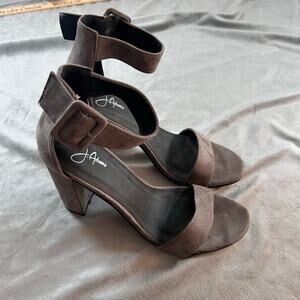 J. Adams Trinity Grey suede ankle strap heels size 8.5